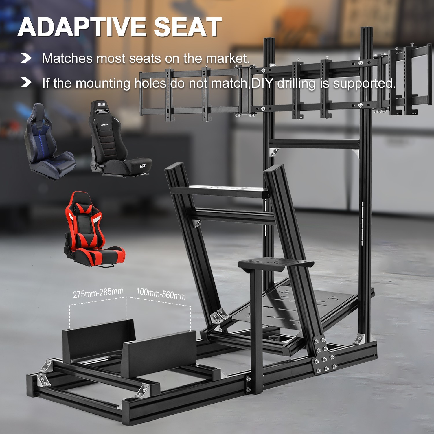 Marada Sim Racing Cockpit Stand with Monitor Bracket Fit Logitech G29 G920 G923