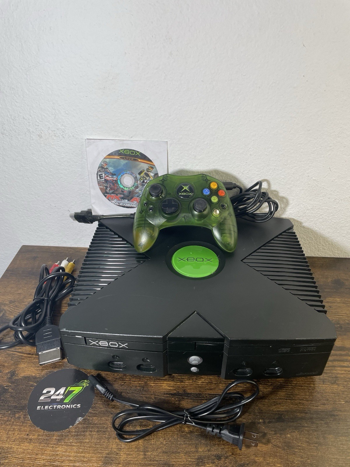 Xbox Original Console Microsoft Black w/ Green Controller AV Power READ TESTED