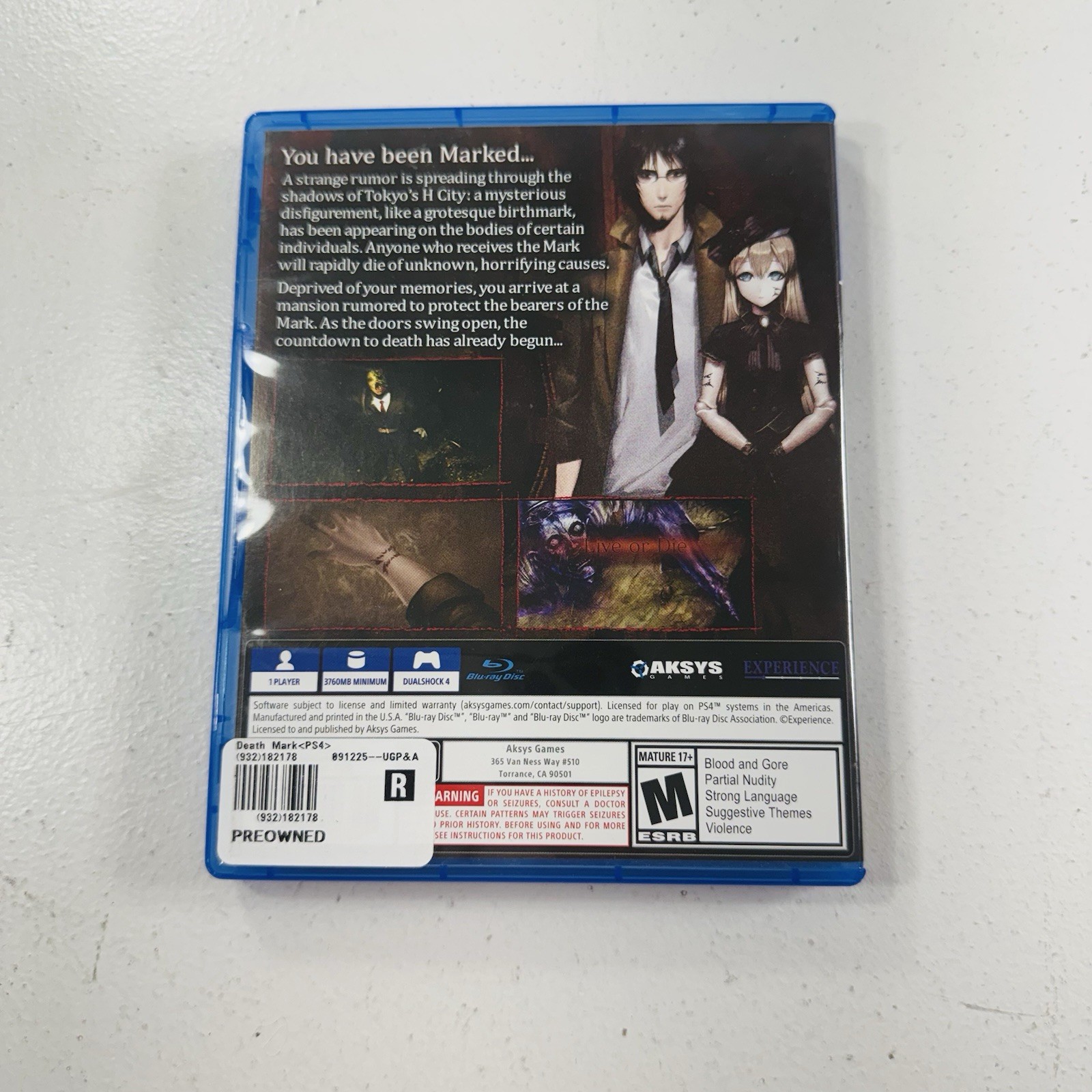 Death Mark Sony PlayStation 4 Aksys TESTED & COMPLETE With Manual