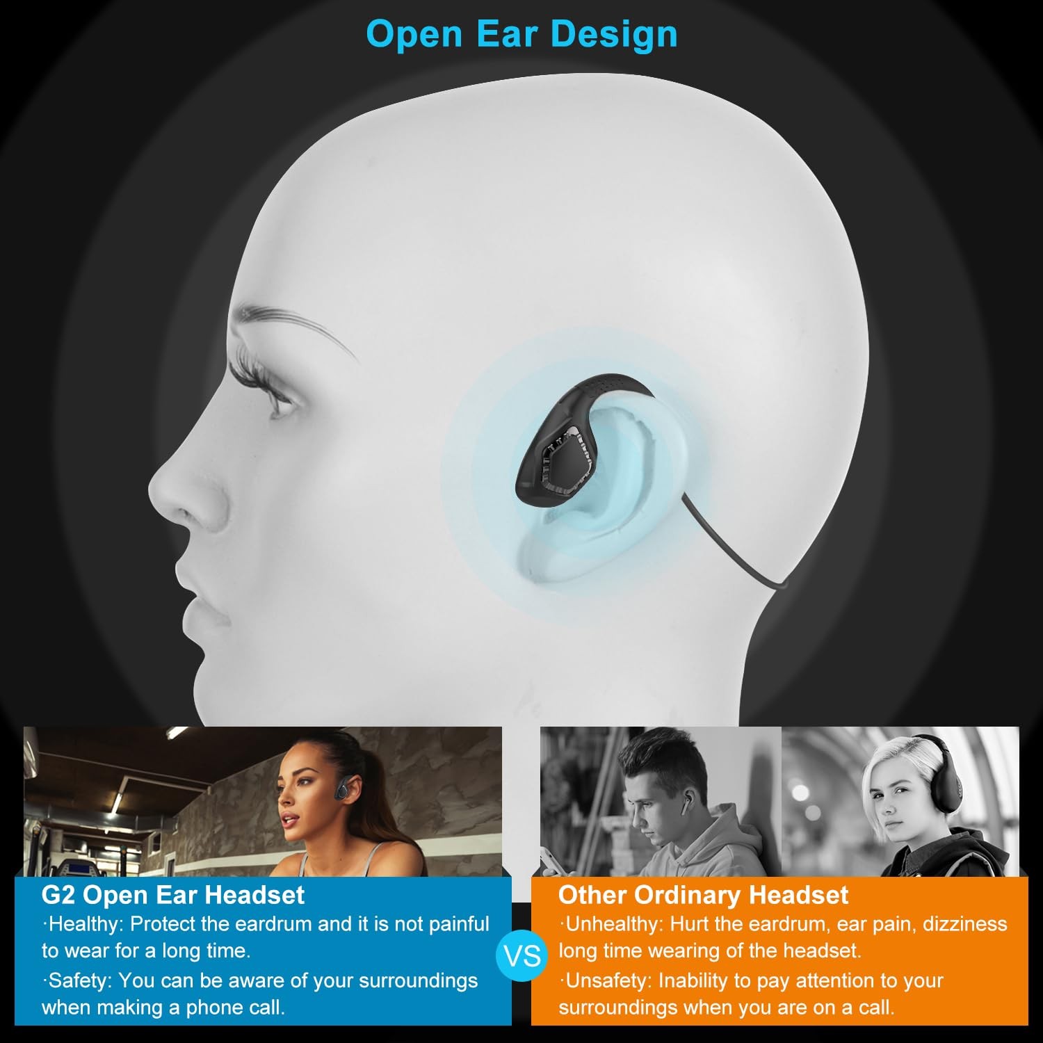 Bluetooth 5.3 Headset with Microphone, Open Ear Headphones w/Noise Cancelling…