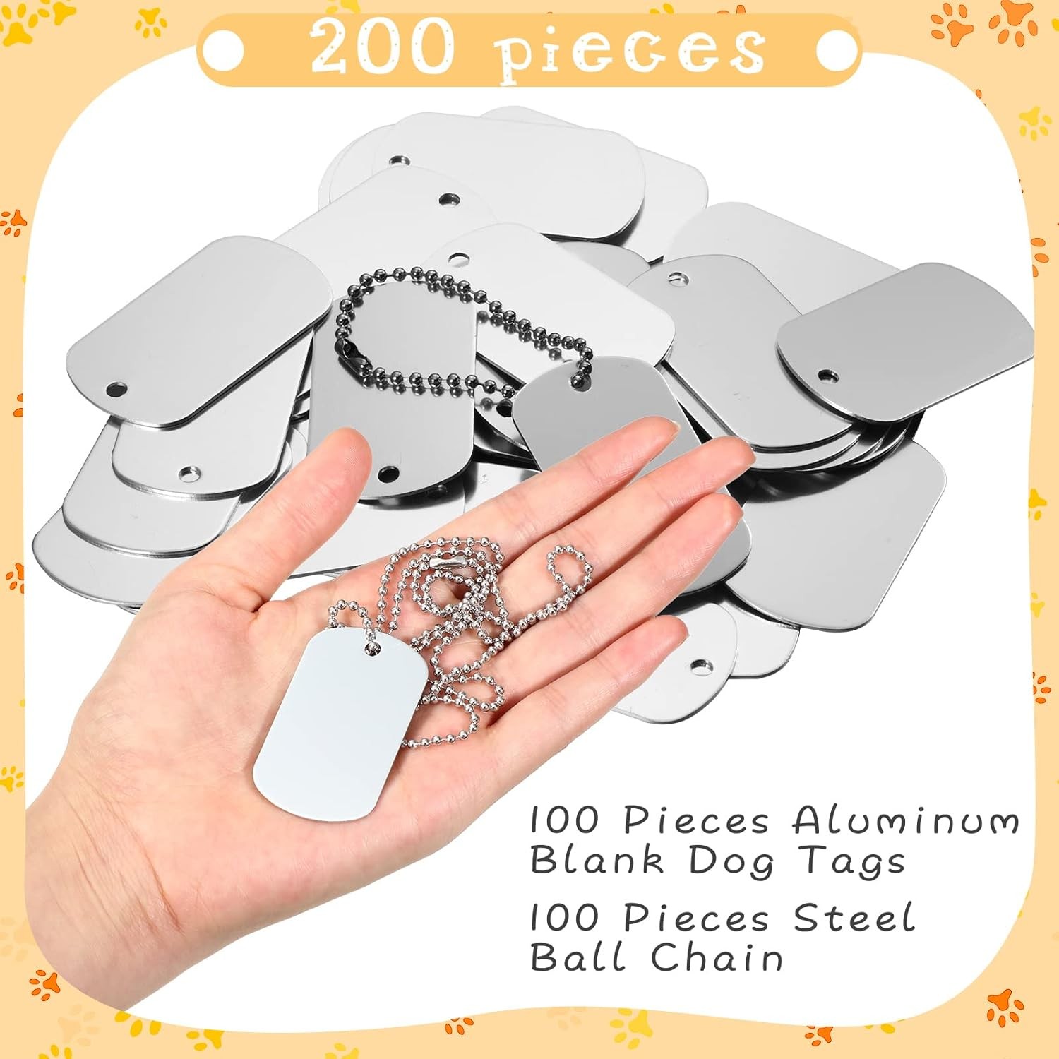 Yinkin 200 Pcs Military Dog Tags Set Including 100 Aluminum Blank Silver