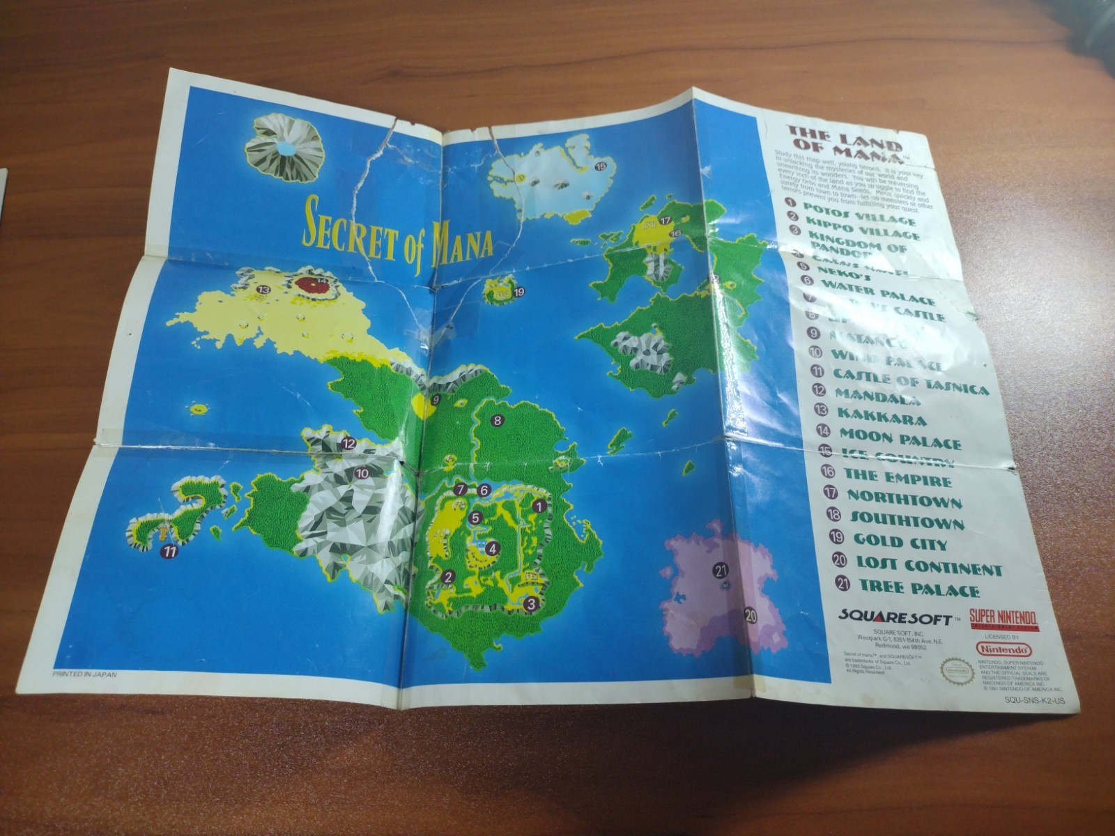 SECRET OF MANA The Land of Mana POSTER/MAP Super Nintendo SNES (See Pics)