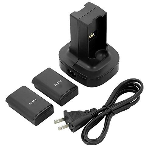 Rechargeable Batteries Pack+ Charger Dock For Xbox 360 Wireless Controller Black
