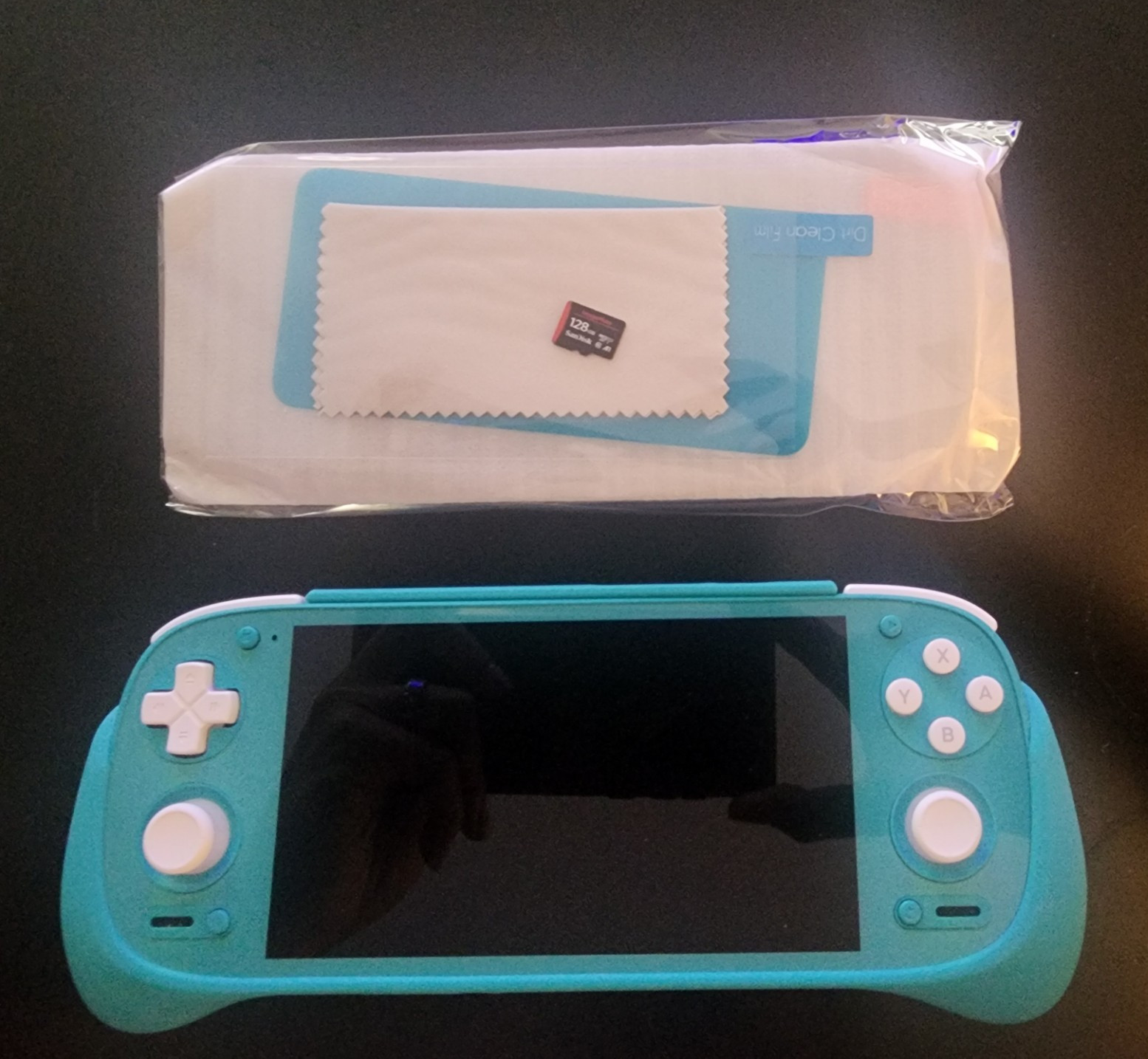 Retroid Pocket 5 Android Handheld Teal w/ Grip, 128GB microSD, Scene Protector.