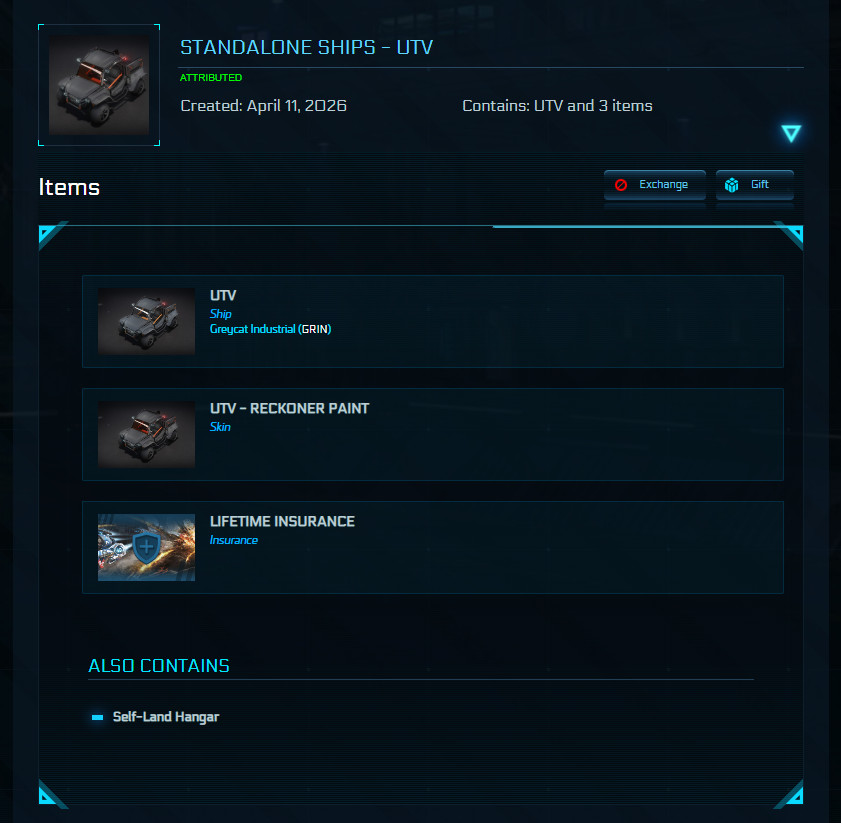 STAR CITIZEN SHIP – GREYCAT UTV + RECKONER PAINT – LTI ORIGINAL WARBOND