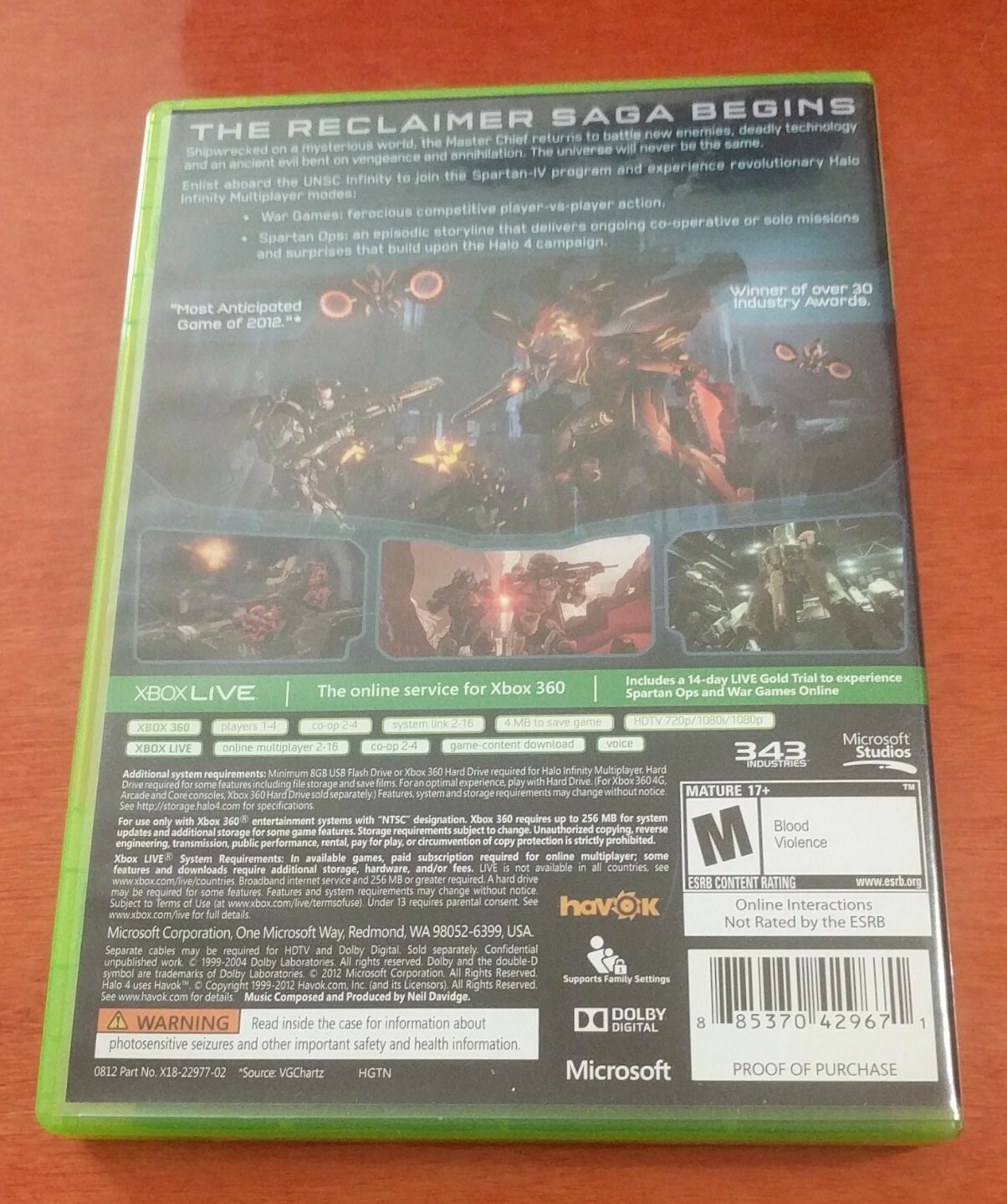 Halo 4 Microsoft Xbox 360 Studios 343 Industries Havok Dolby Digital Mature