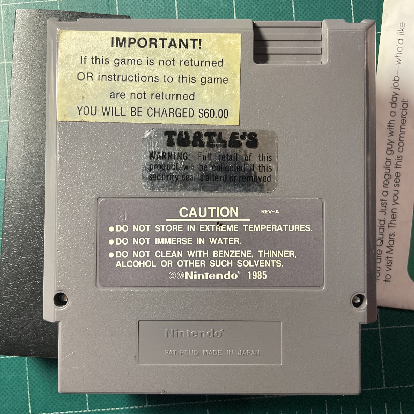 Total Recall (Nintendo NES, 1990) Tested, Sleeve & Manual