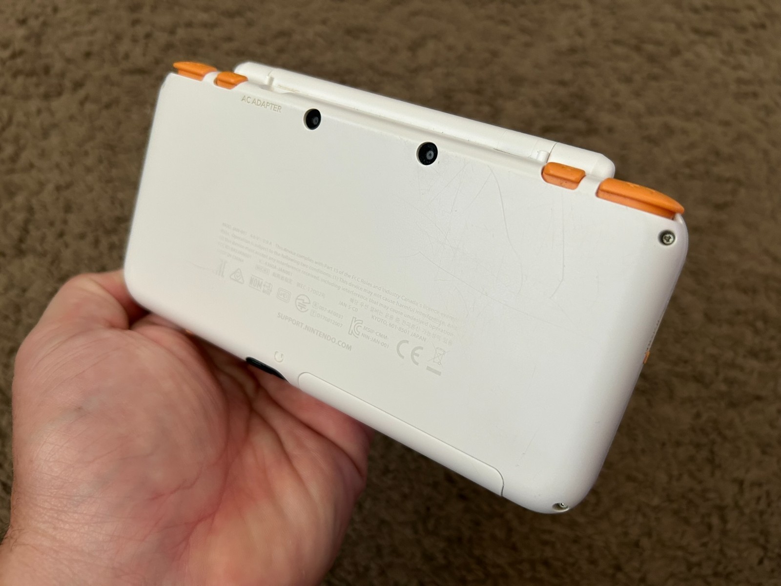 Nintendo 2DS XL Handheld System White & Orange+Zelda: Ocarina of Time bundle lot