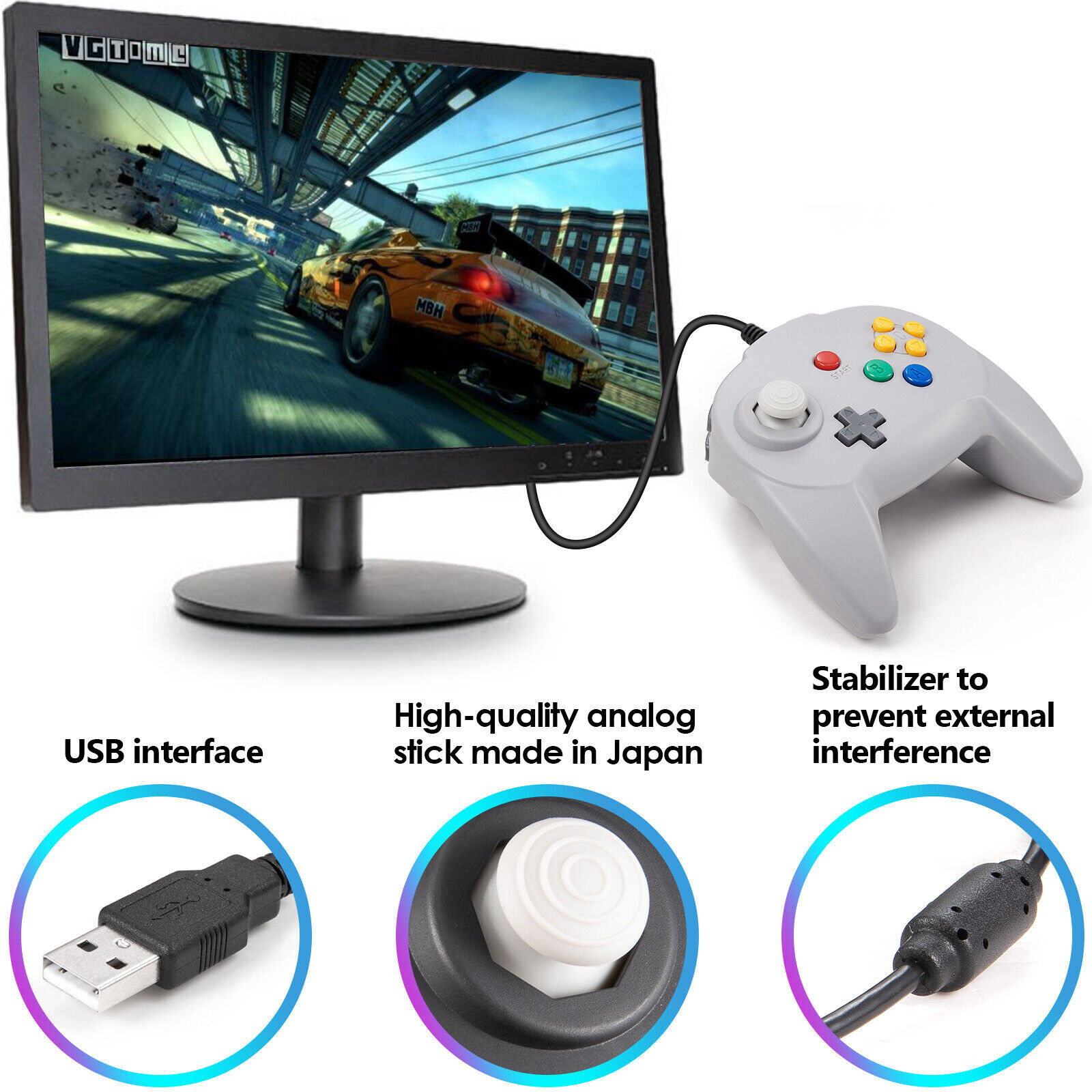 Wired USB Classic N64 Controller Gamepad For PC MAC Raspberry Pi 3 Joystick