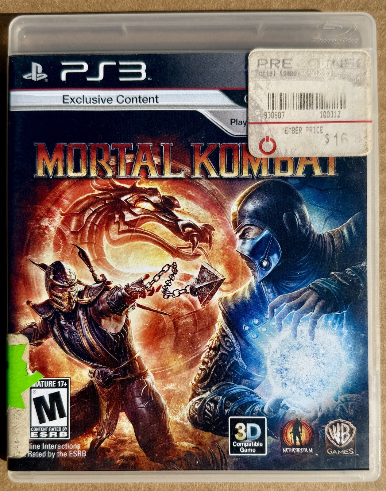 Mortal Kombat PlayStation 3 PS3 Game CD DVD W/Clamshell Case,Instruction Manual