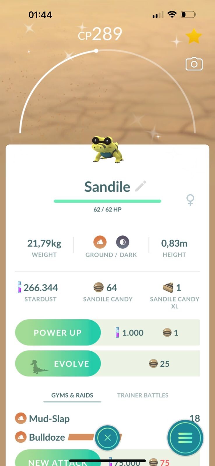Pokemon Shiny Sandile – mini P T C 100k stardust