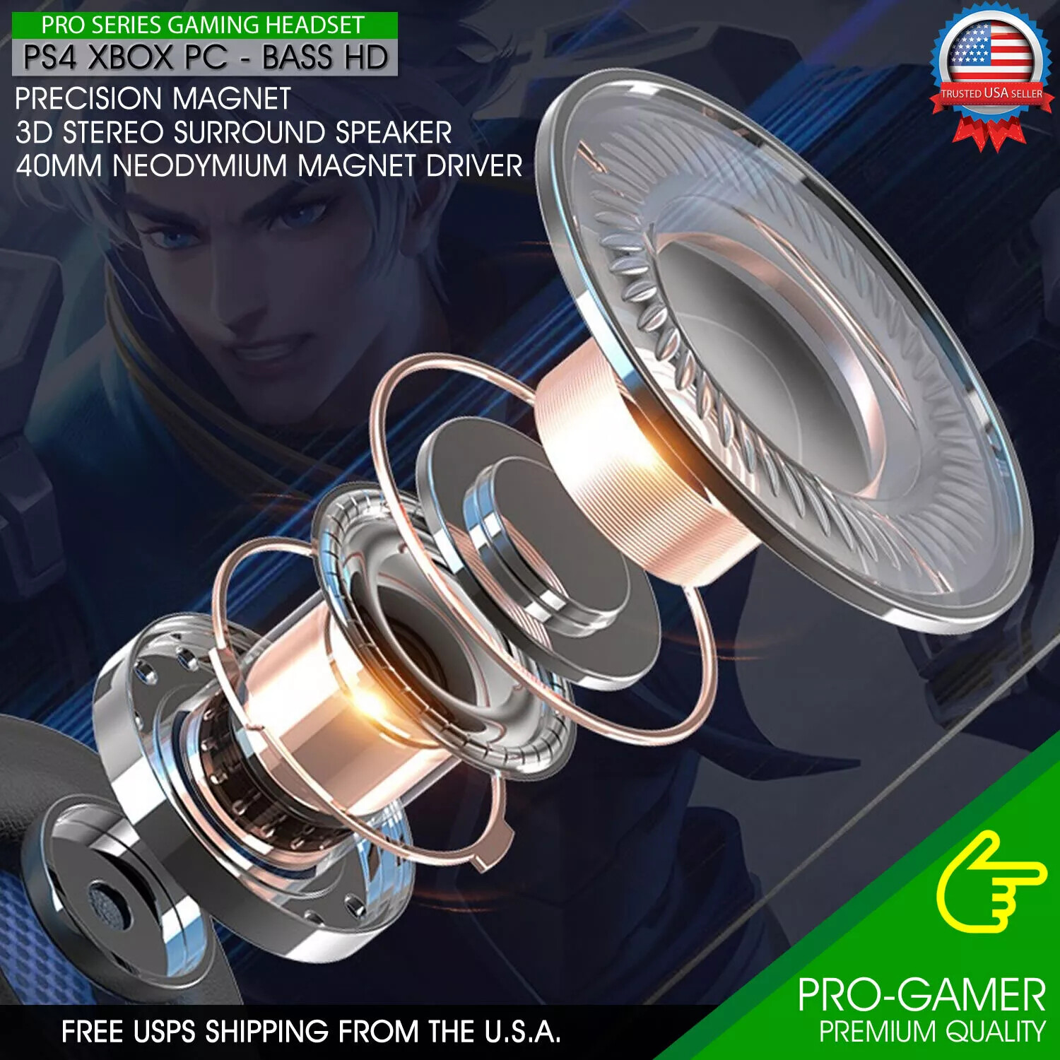 3.5mm Gaming Headset Mic for PS4 PS5 PC Xbox One Mic Stereo Bass Surround Sound
