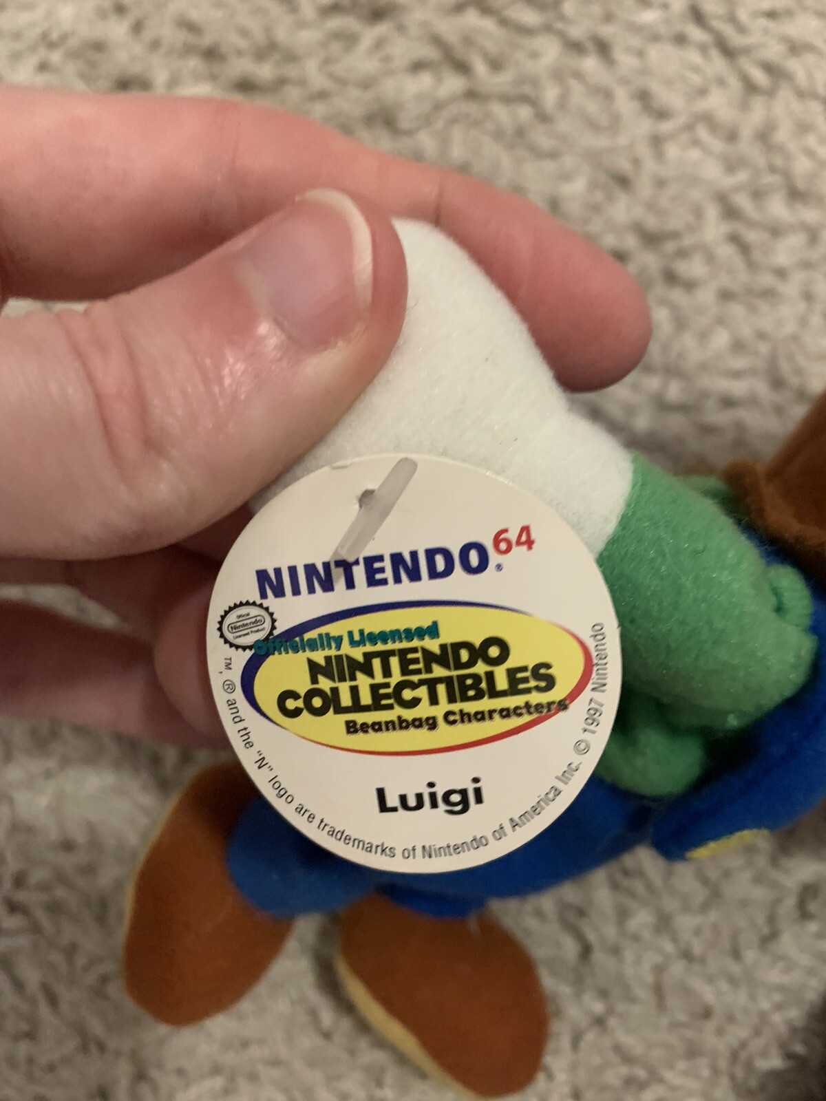 Vintage 1997 BD&A Nintendo Super Mario 64 Luigi Bean Bag Plush Doll Rare w/ Tags
