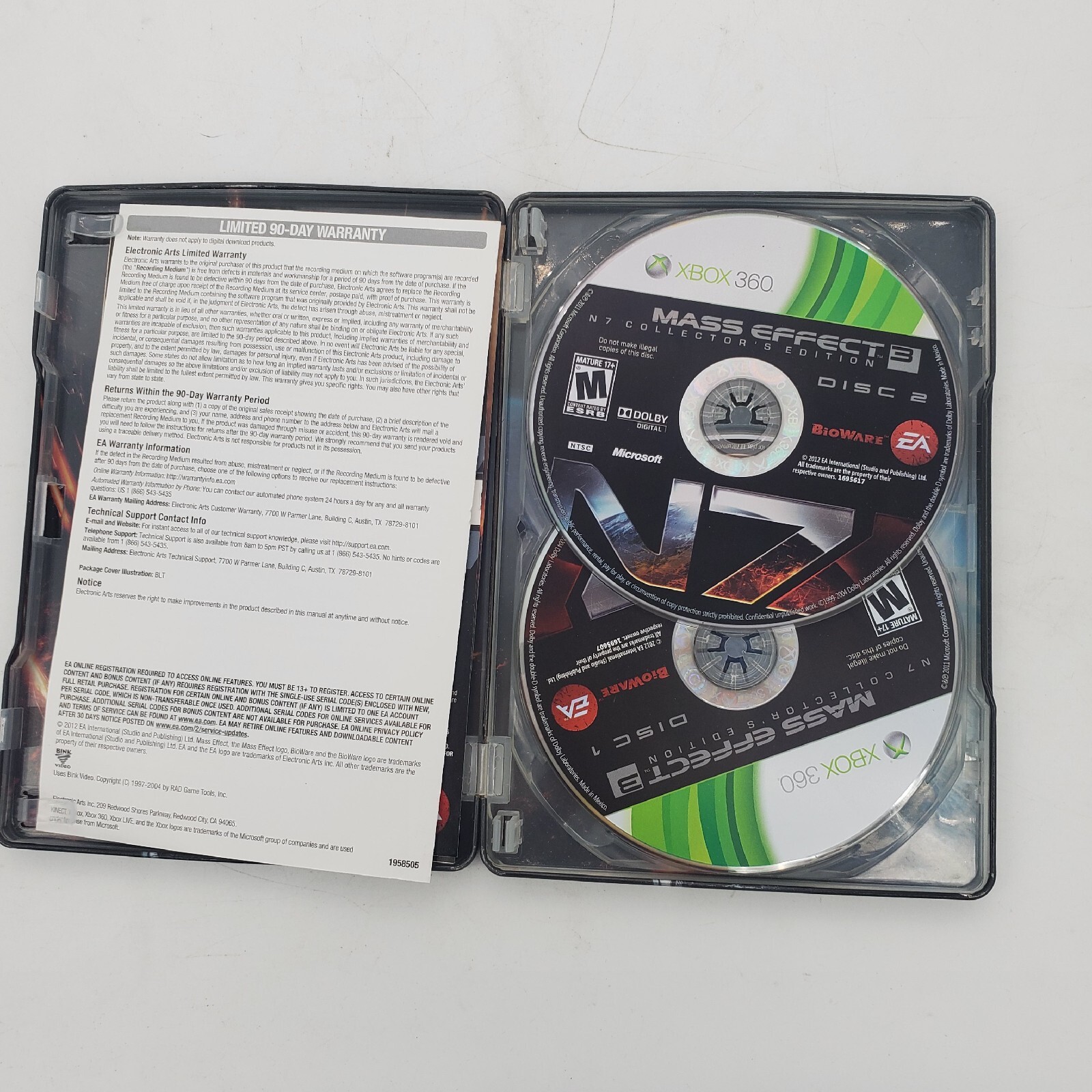 Mass Effect 3 — N7 Collector’s Edition (Microsoft Xbox 360) DISCS & STEELBOOK