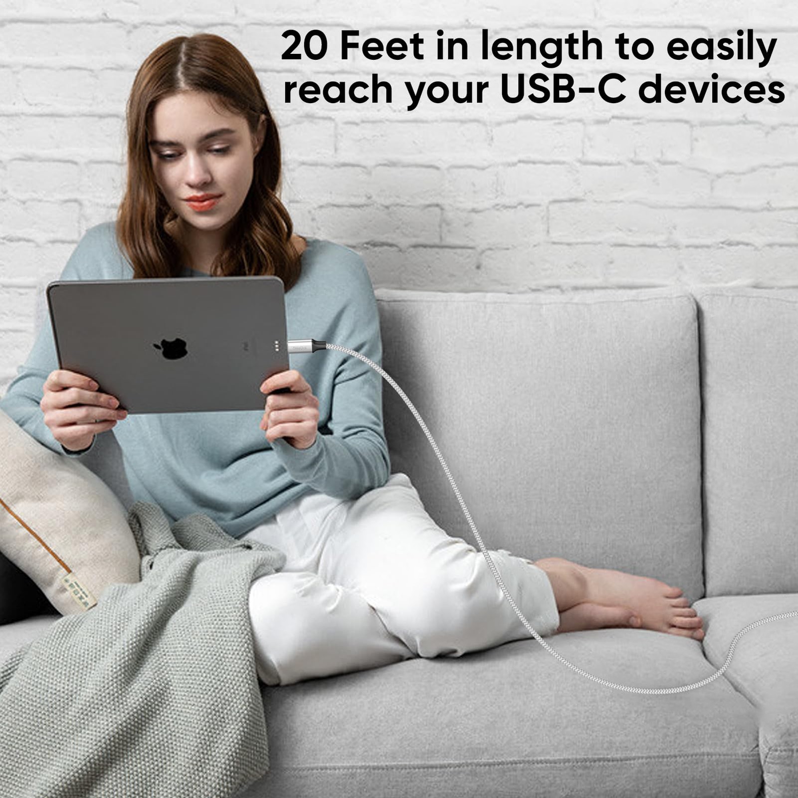 20 Ft USB C Cable Extra Long, A 2.0 to Type C 18W Fast 20 Feet, Silver