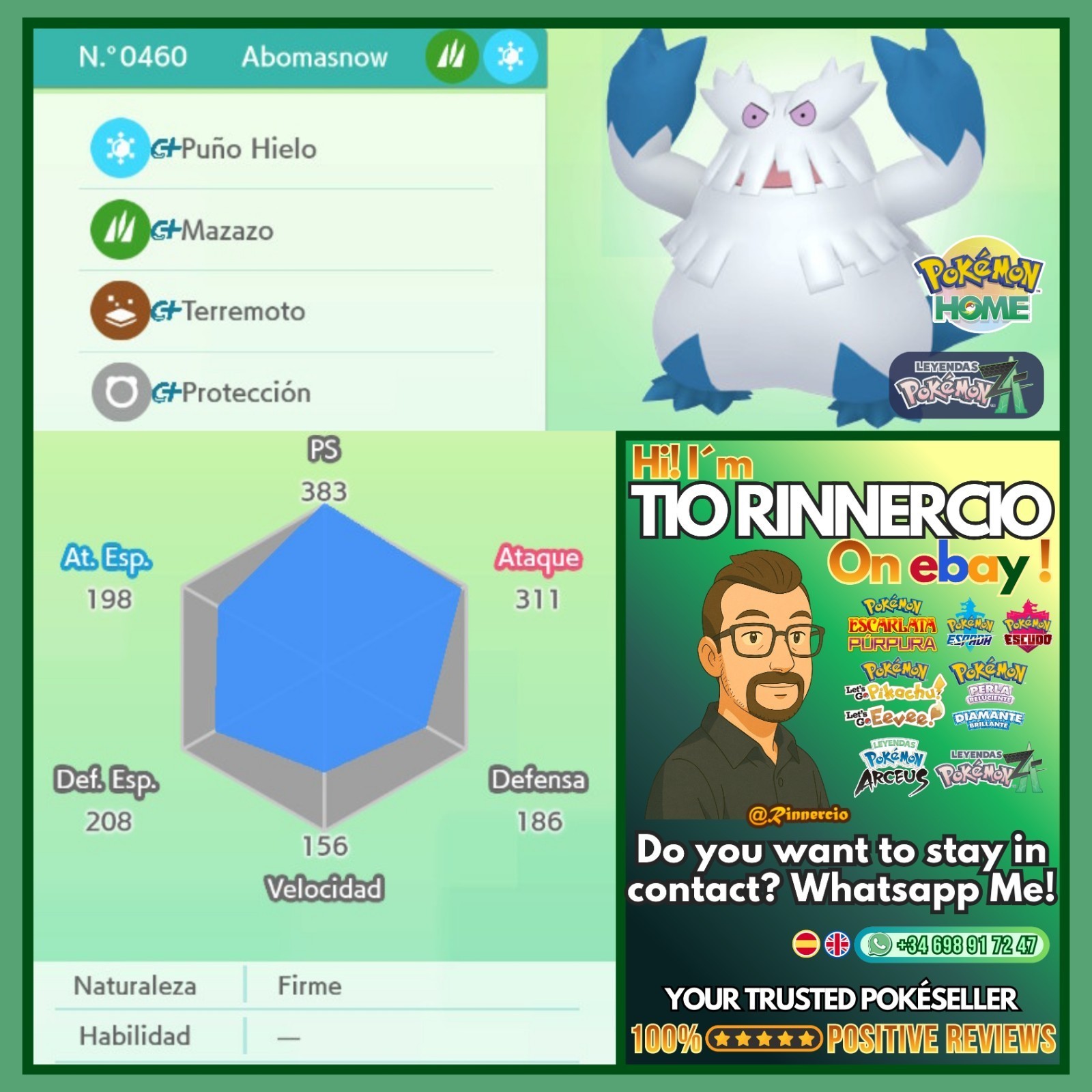 Abomasnow 6IVs Shiny Competitive VGC for Pokemon Champions and Home