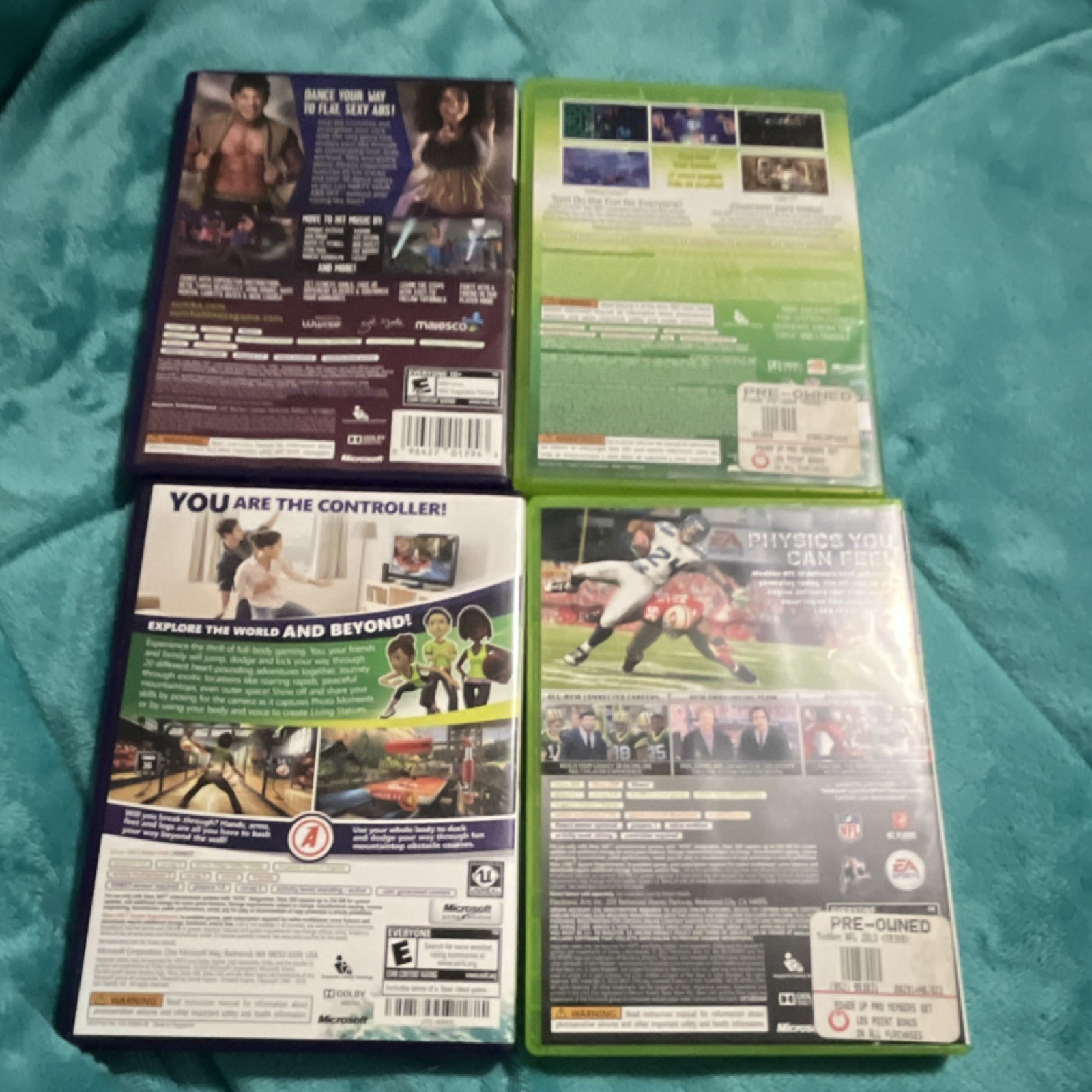 Xbox 360 Game Lot Zumba Fitness Core, Kinect Adventures, Arcade, Madden NFL