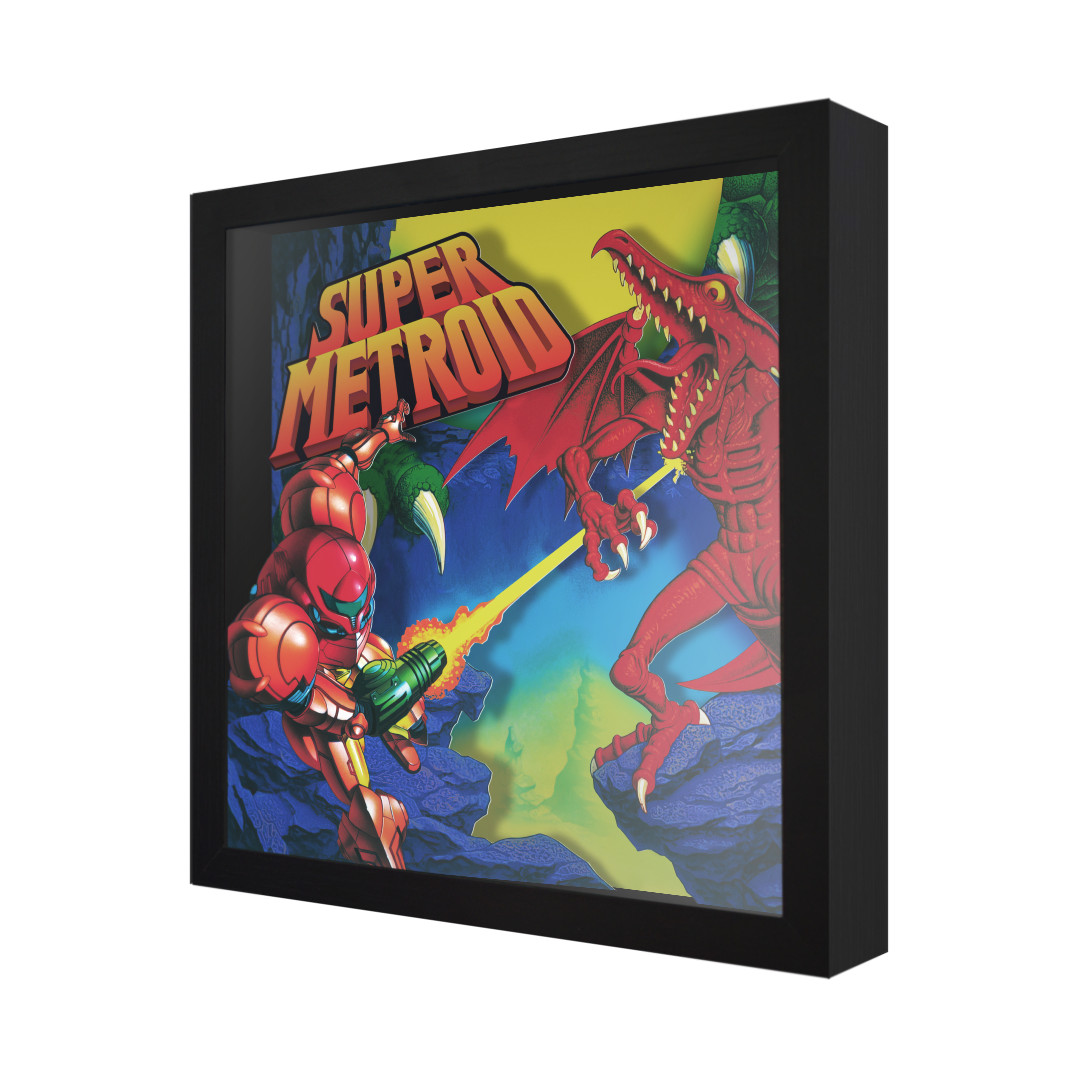 Super Metroid (Cover Art) – 3D Shadow Box (9″ x 9″) Gaming Art