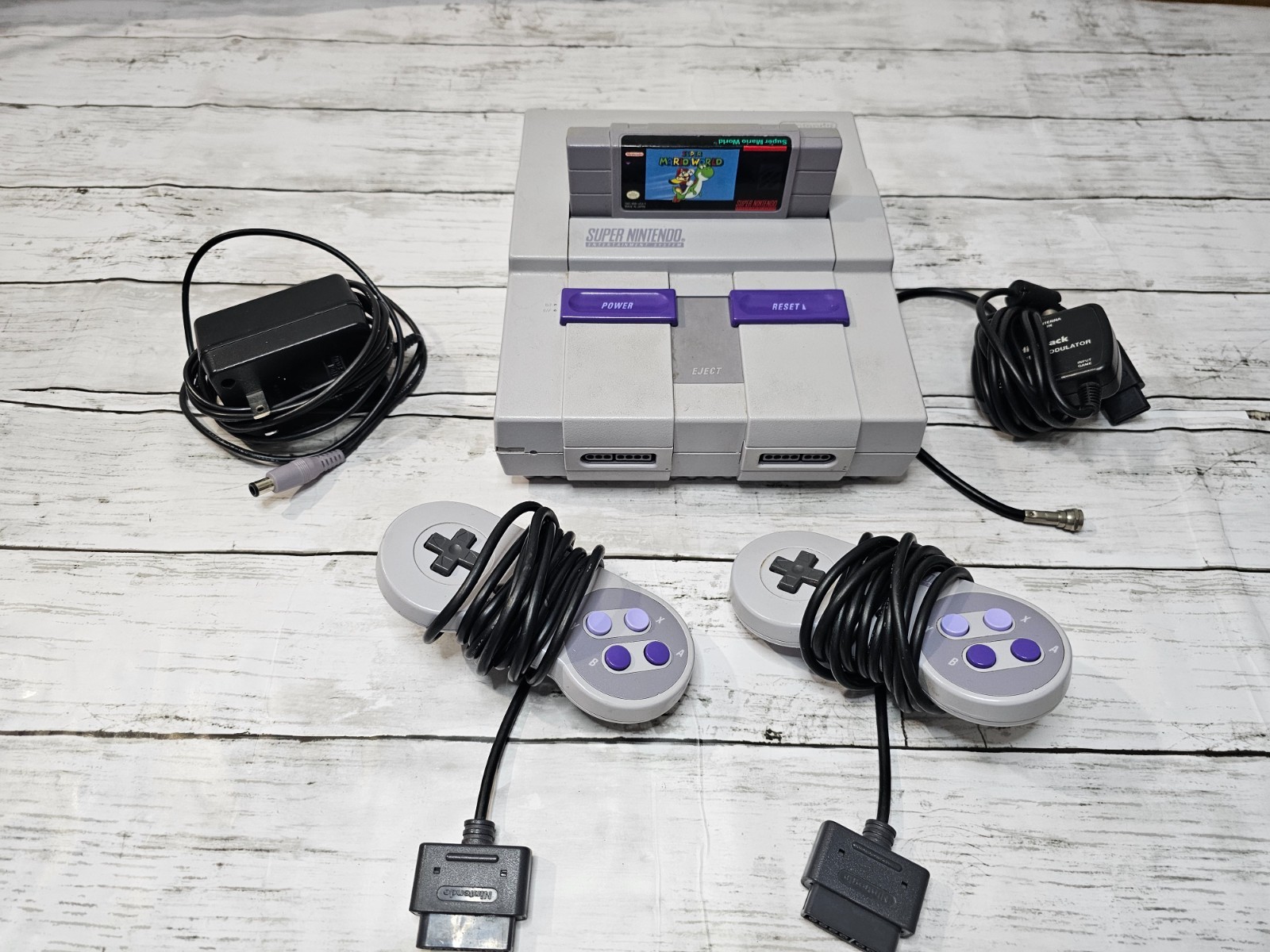 Super Nintendo (SNES) Console Bundle w/ Super Mario World Tested See Photos