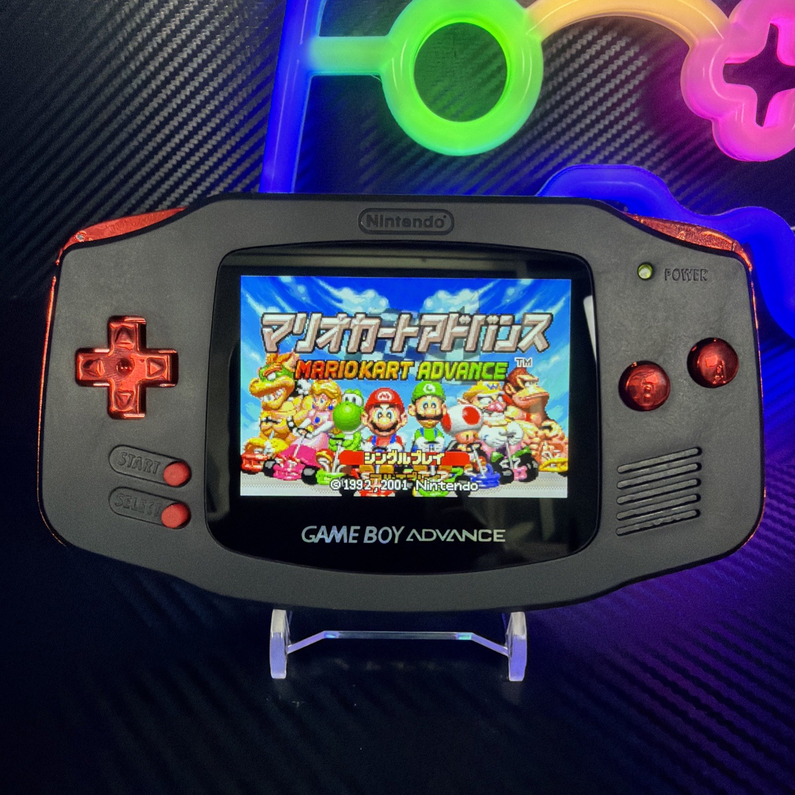 Nintendo Game Boy Advance GBA Matte Black Red IPS V5 Type-C Custom [#012]