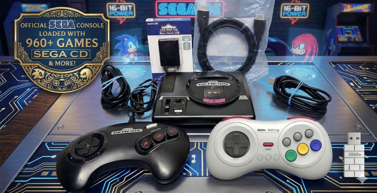 Sega Genesis Mini 960+ Games Sega CD Sega 32X & NEW 8BitDo Wireless M30 Gamepad