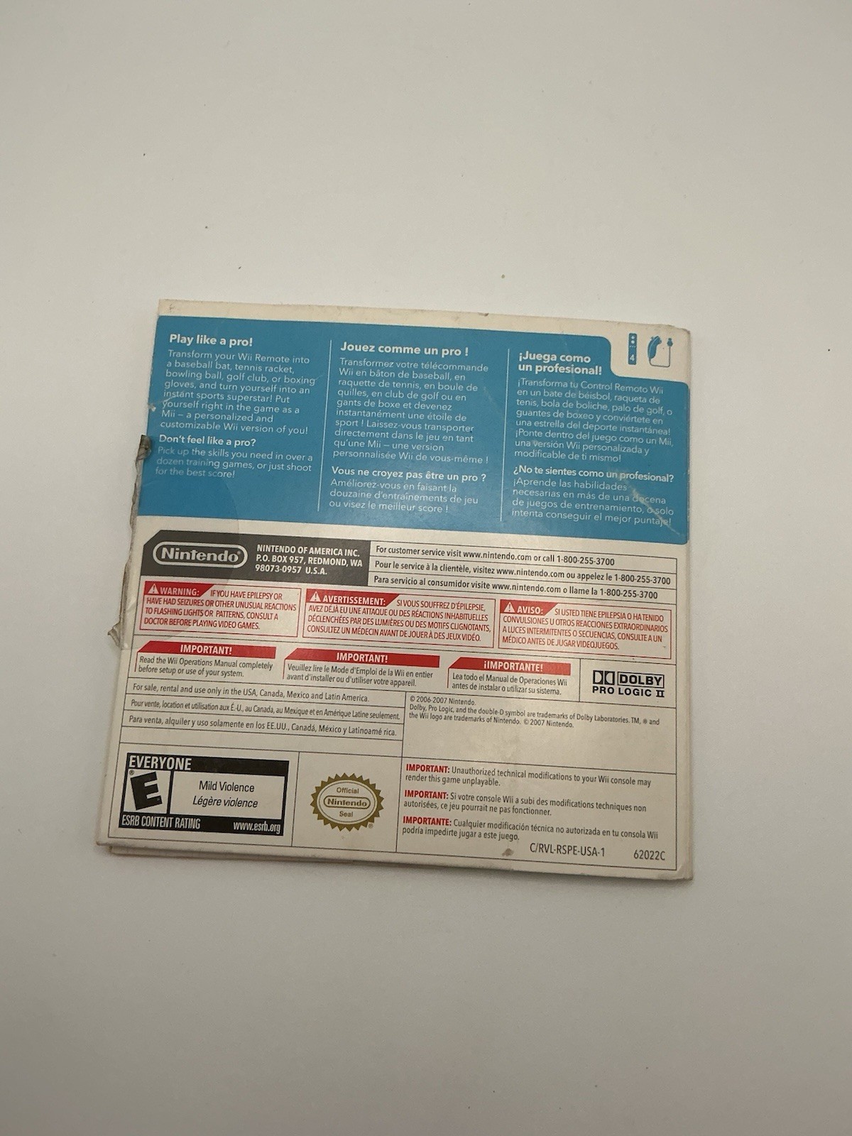 WI SPORTS (NINTENDO WII) WITH MANUAL & SLEEVE – (WBP015114)