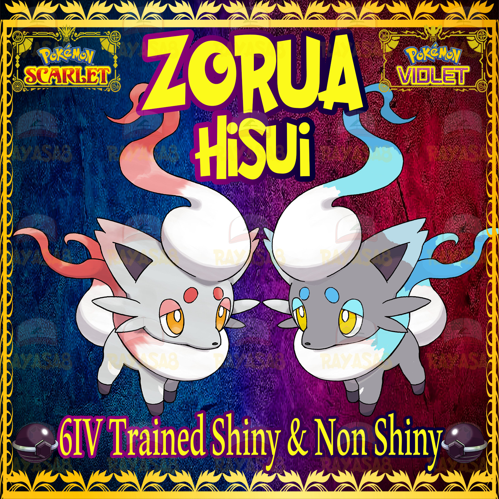 Pokemon Zorua 6IV Trained 🌟Shiny🌟 Non Shiny Hisuian Scarlet and Violet Home🌟