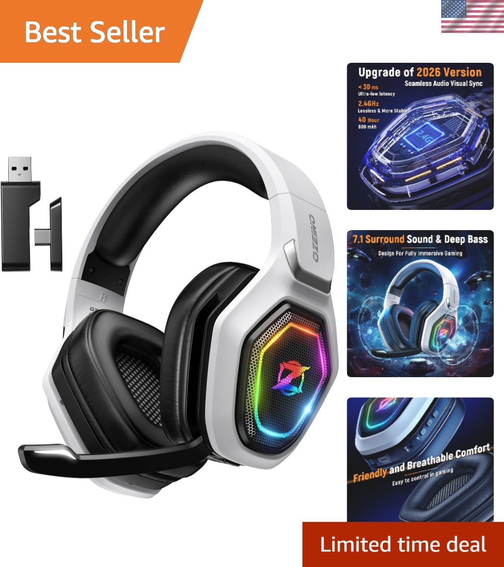 Stylish Wireless Gaming Headset with 40-Hour Playtime & Superior Sound Isolation