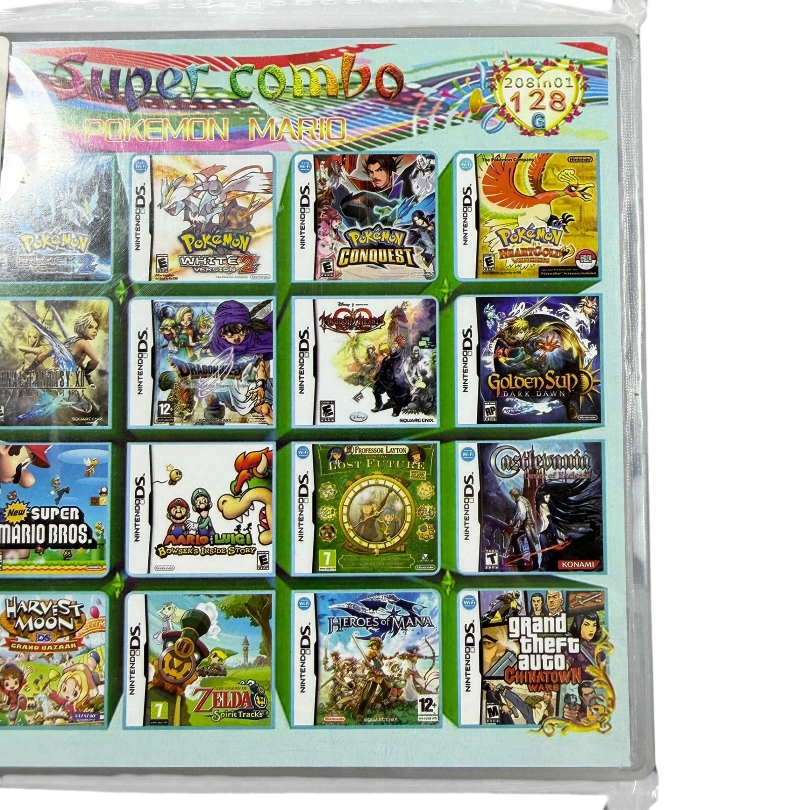 Super Combo 208 in 1 Game Cartridge Pokemon Mario Zelda Nintendo DS 3DS 2DS XL