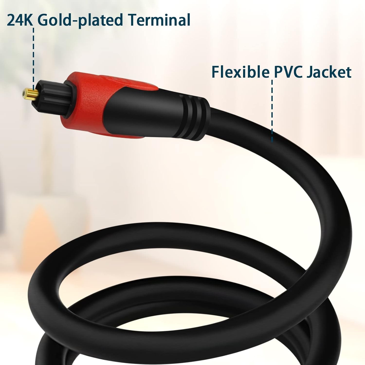 3ft Optical Audio Cable – Toslink Digital Fiber Cord for TV, Soundbar, PS4, Xb