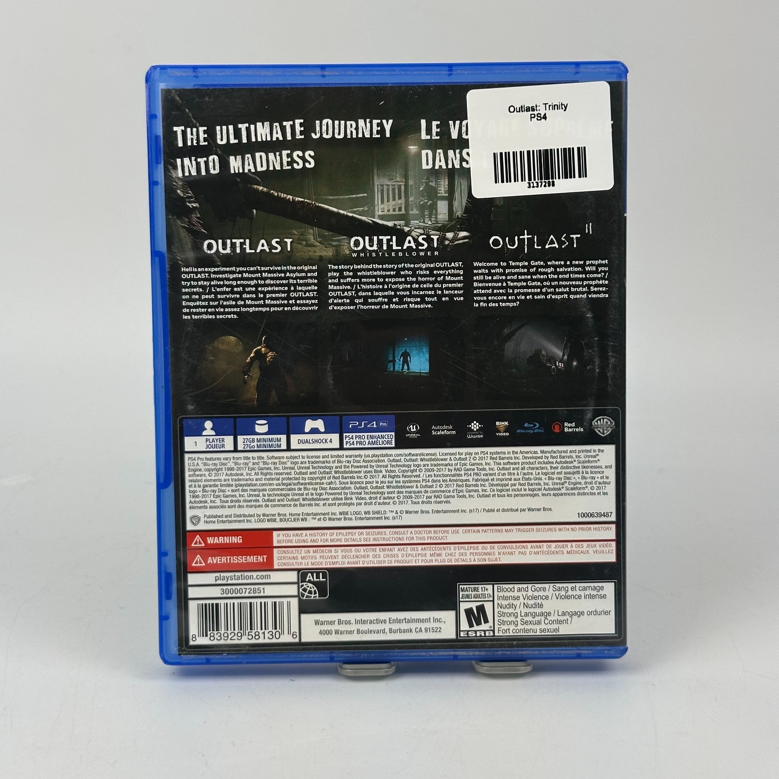 Outlast Trinity (Sony PlayStation 4, 2017) PS4 CIB