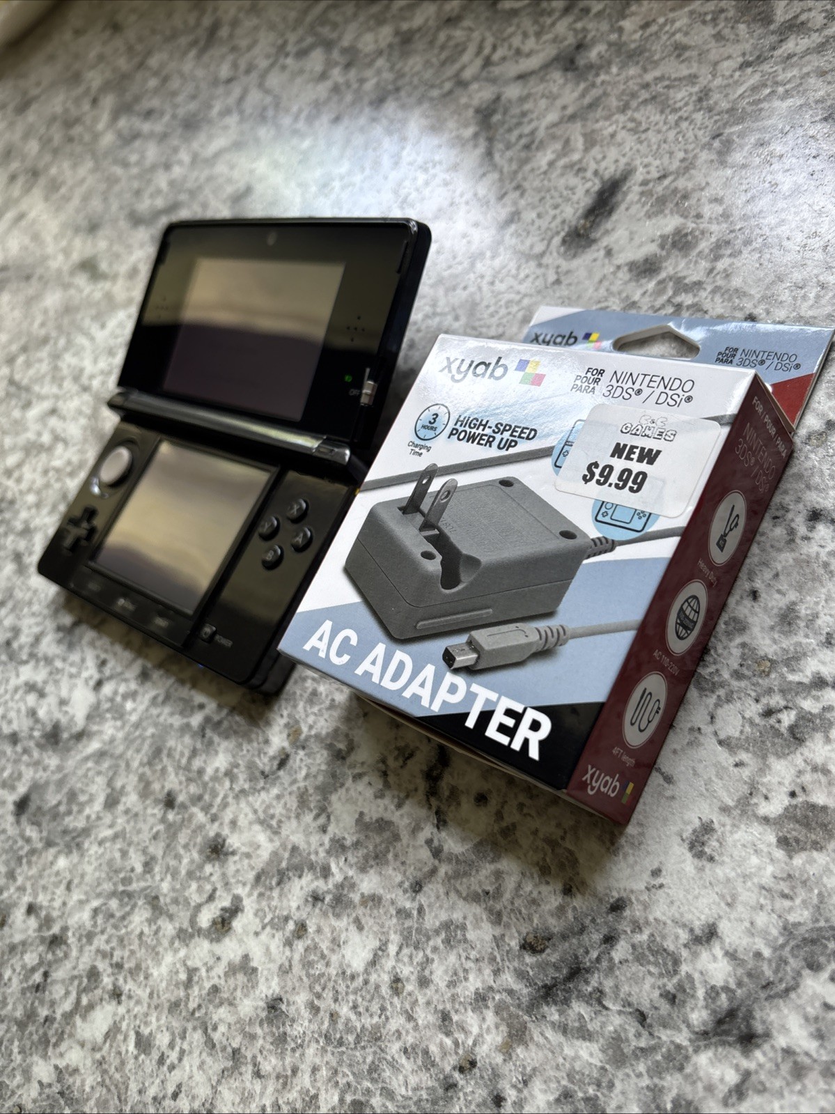 Nintendo 3DS – Cosmic Black & Grey With Charger , SD Card 2GB