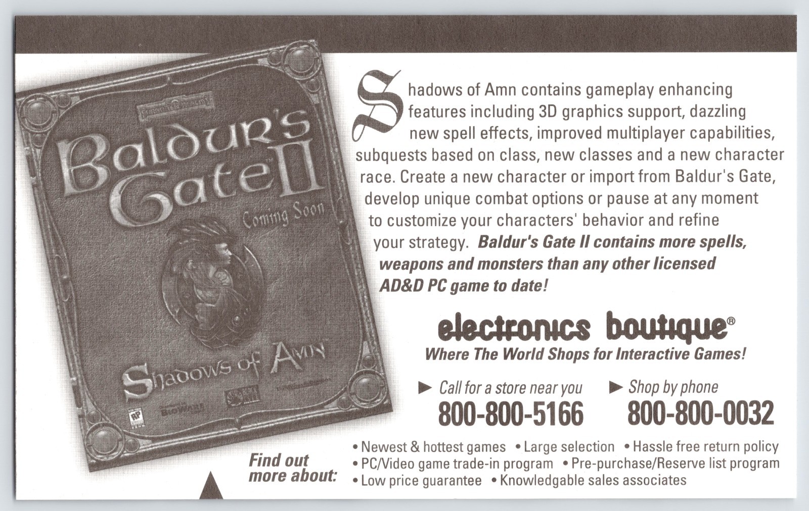 2000 Baldur’s Gate II PC Collector’s Original EB Launch Promo Advertising Card