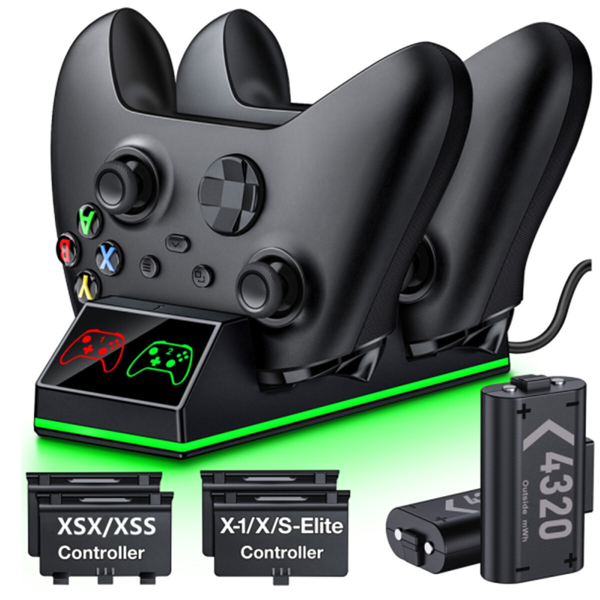 For XBox One Series X/S Controller Charger Station+4320mWh Rechargeable Battery