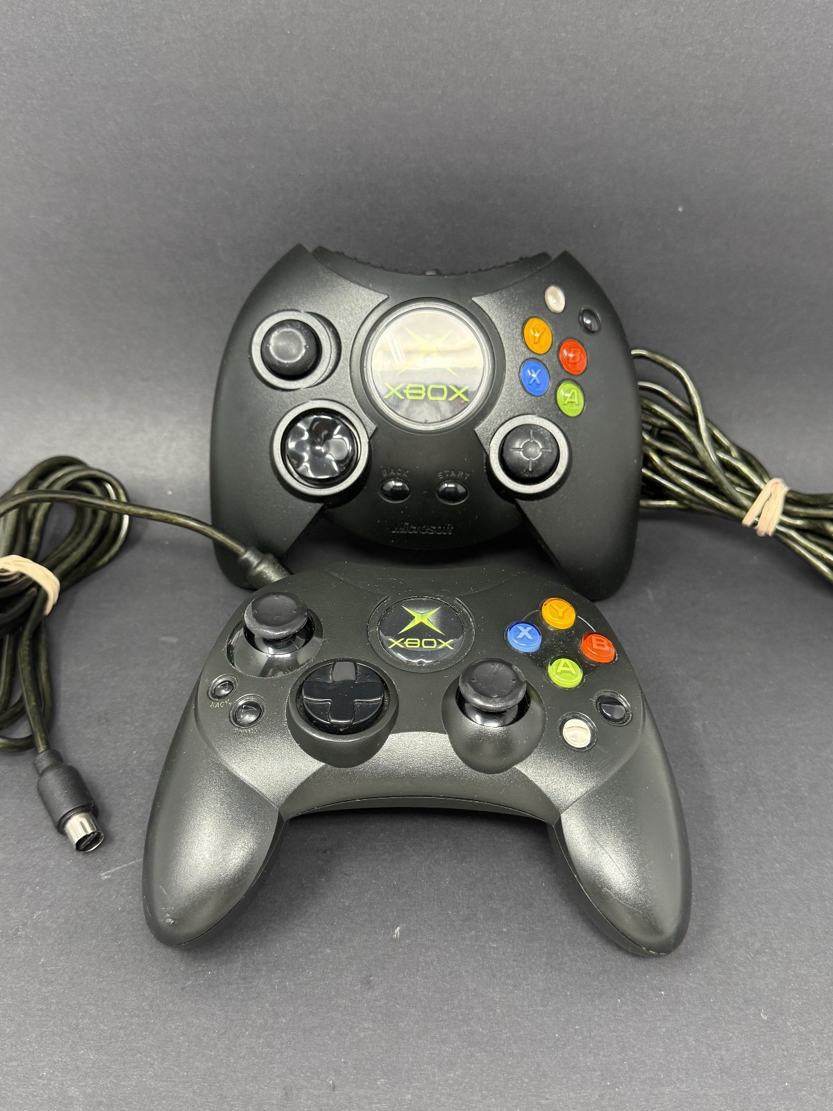 Lot of 2 Original Microsoft Xbox Controller Wired S + Duke No Breakaway Cable