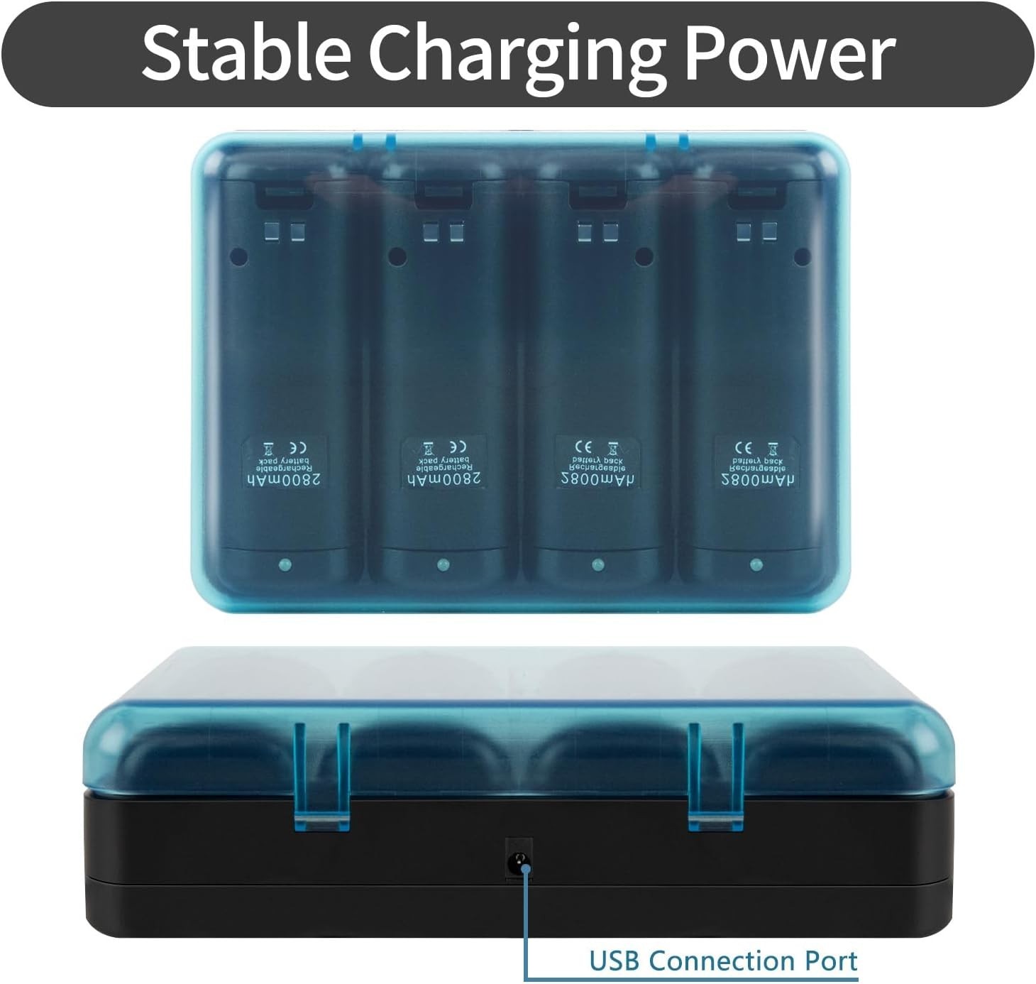 Wii Remote Battery Charger,4 in 1 Charging Station with 4 Pack 2800mAh