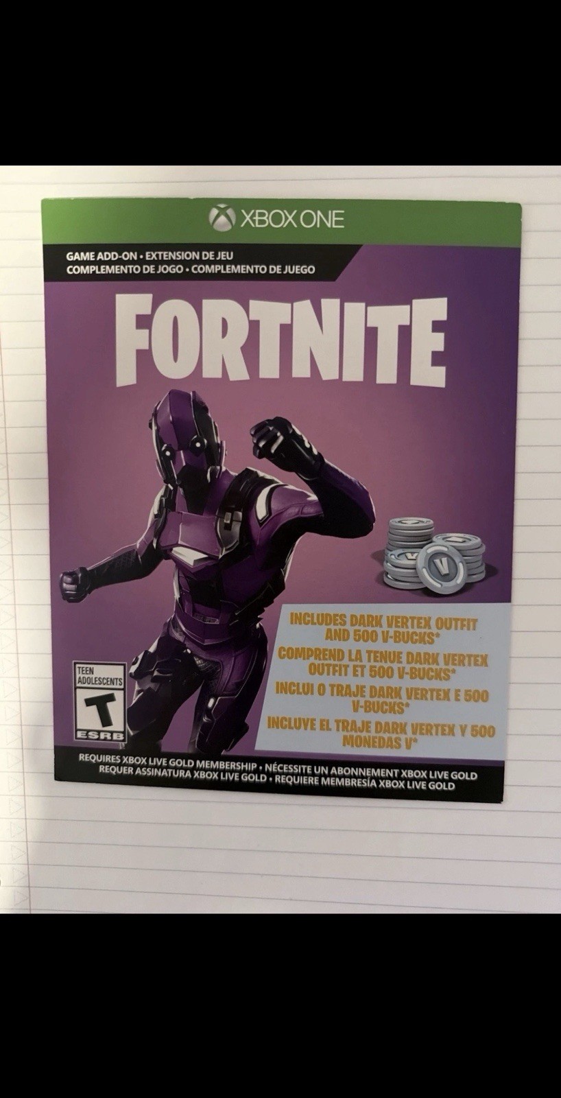 Microsoft Xbox One Fortnite Dark Vertex Outfit Digital Code + 500 V-Bucks