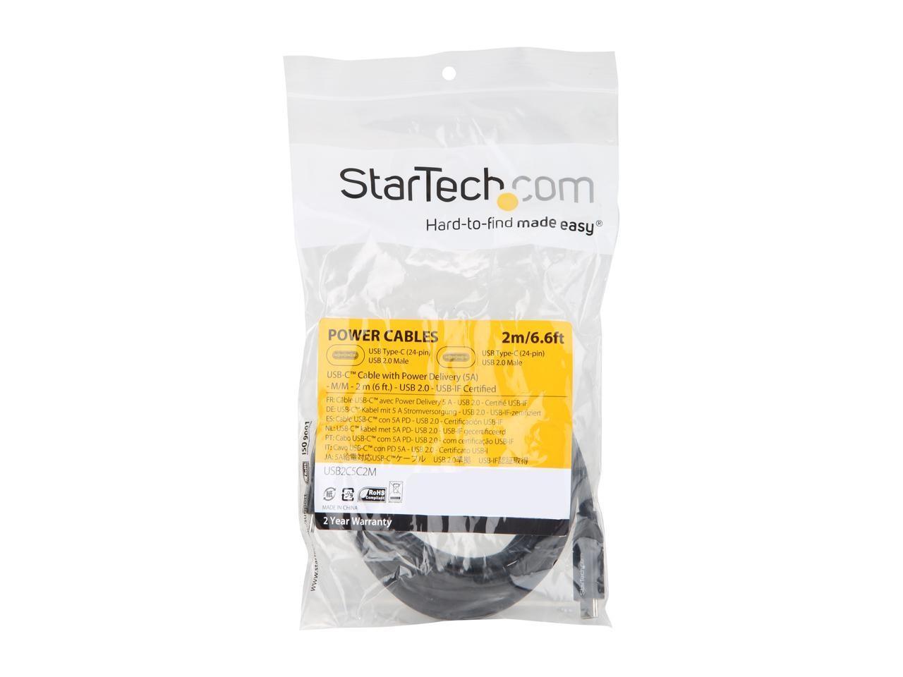 StarTech.com USB2C5C2M USB C to USB C Cable – 6 ft / 2m – w/ 5A Power Delivery –