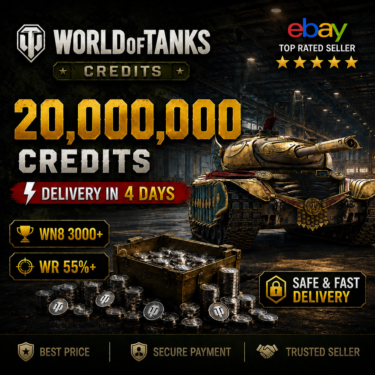 World Of Tanks l 20 MLN CREDITS l 3000+ WN8 l 4 DAYS l EU / NA SERVERS l WOT