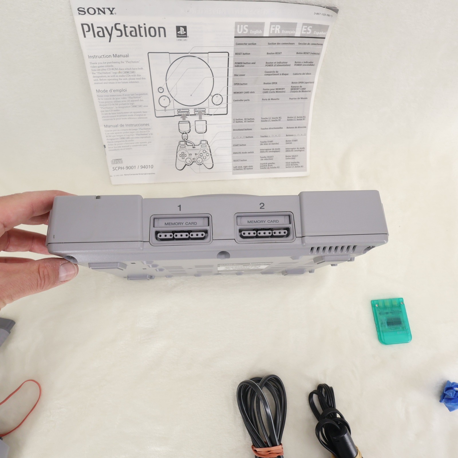 Sony PlayStation PS1 Console Bundle SCPH-9001 Gray DualShock Controller READ