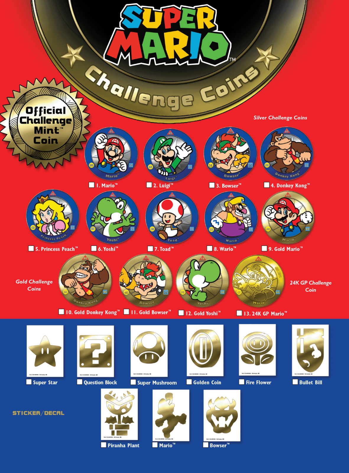 Super Mario Gold Challenge Coins Set of 4 Enterplay 2016 RARE Collectible – New