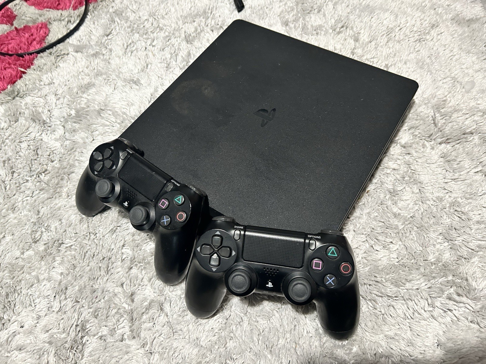 Sony PlayStation 4 Slim Black Home Console Bundle w/ 2 DualShock 4 + Cable