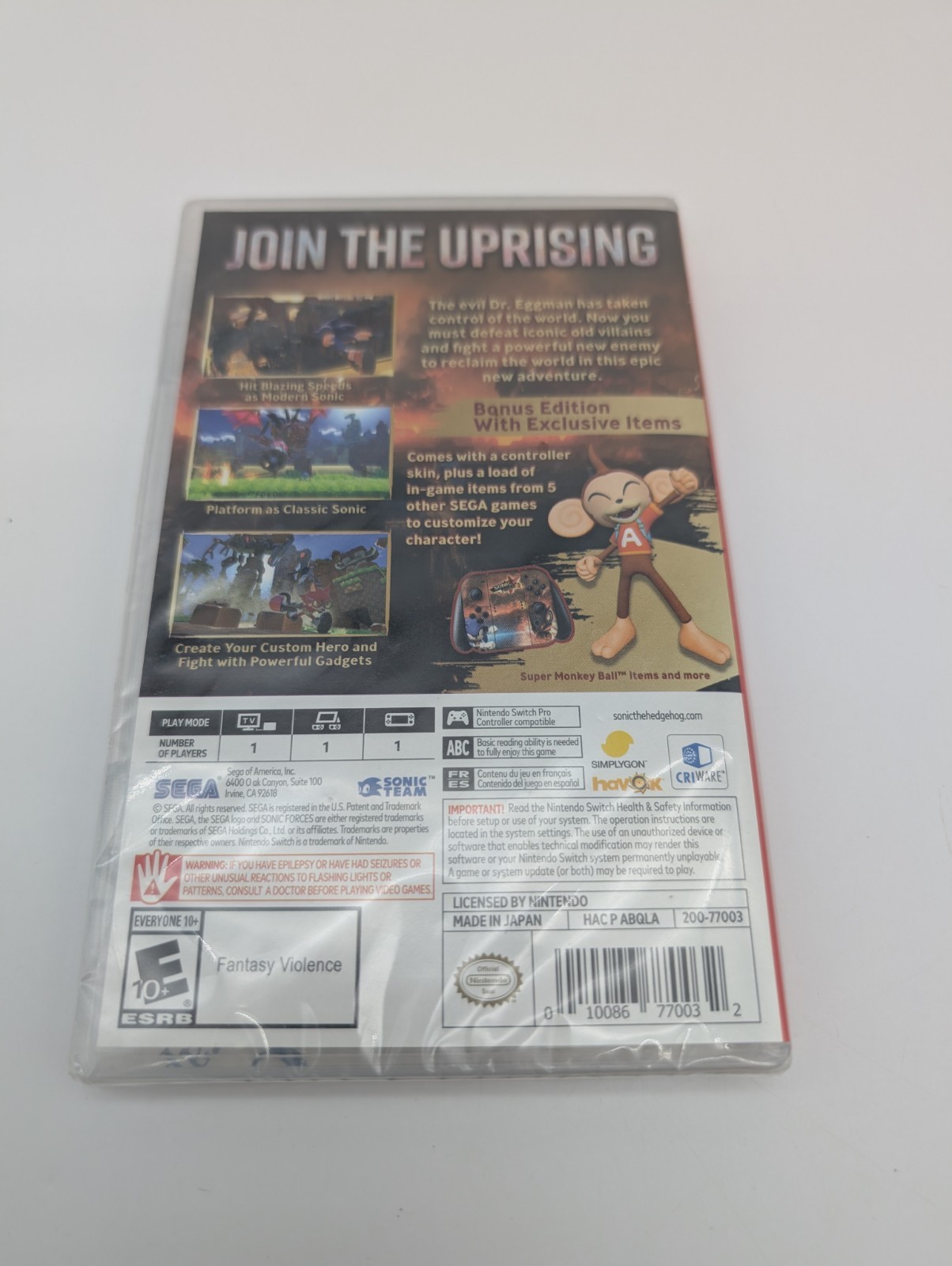 Sonic Forces Bonus Edition for Nintendo Switch Brand New Factory Sealed