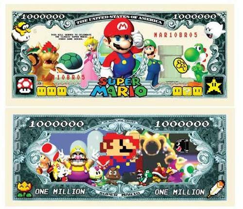 Pack of 10 Super Mario Brothers Nintendo 1 Million Dollar Bill Novelty Money