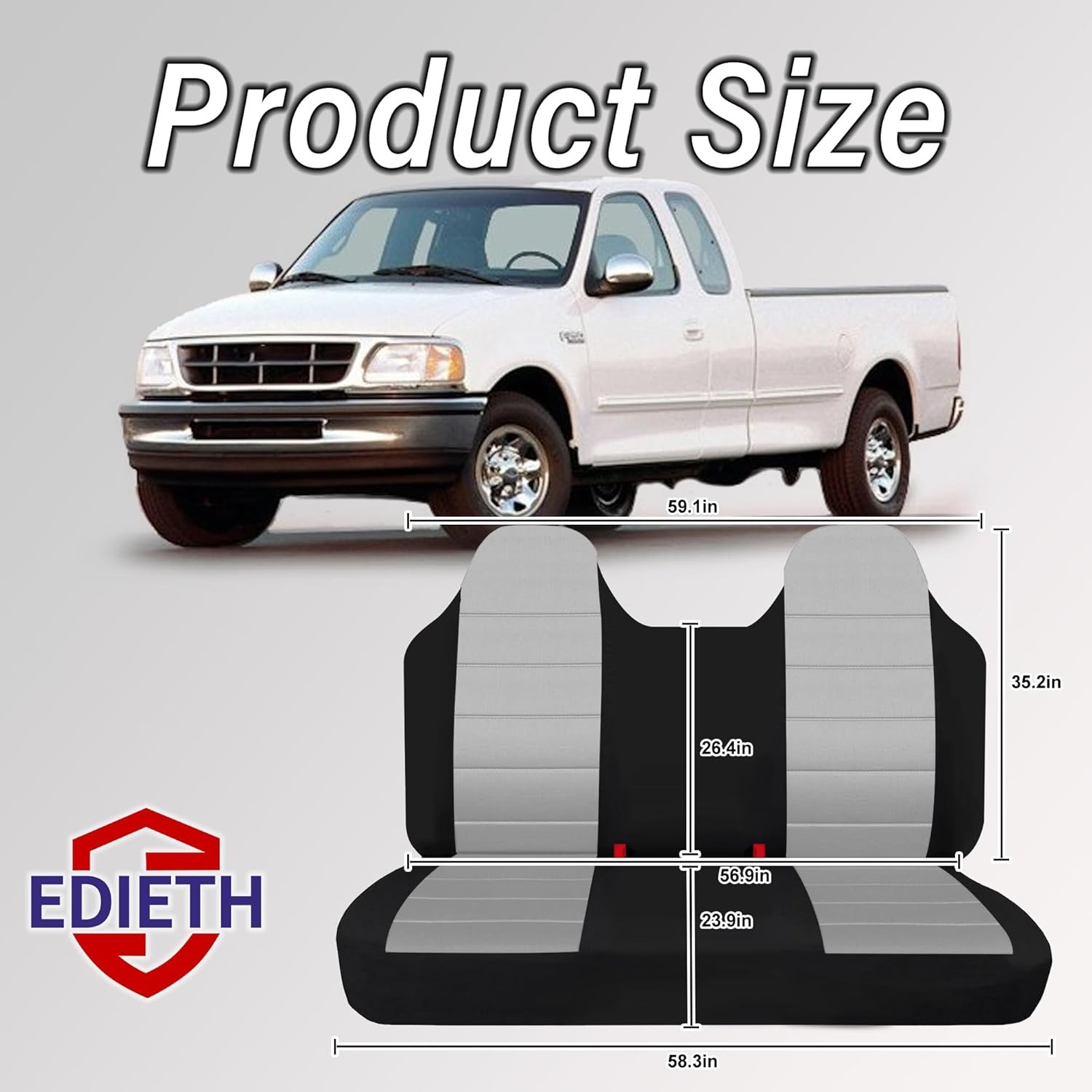 Heavy-Duty Machine Washable Bench Seat Cover for Ford F150/F250/F350 Gray