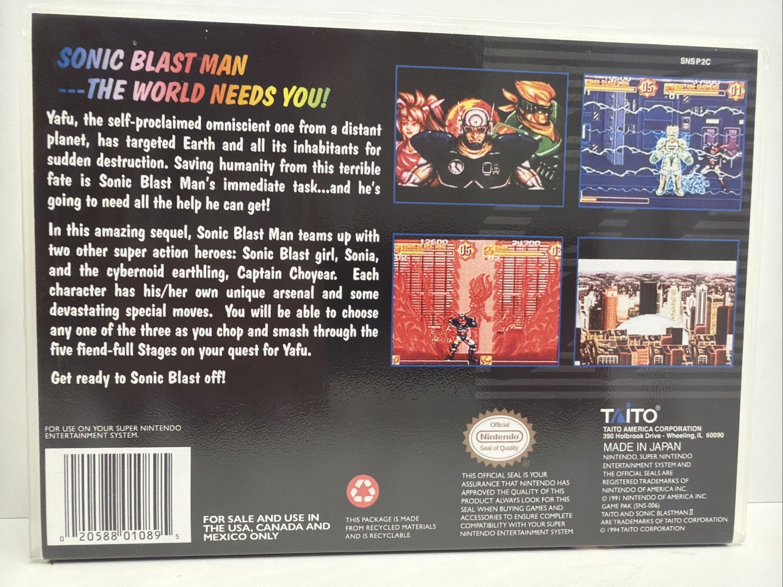 Sonic Blast Man II 2 Super Nintendo Game SNES Authentic +Collector Case Minty