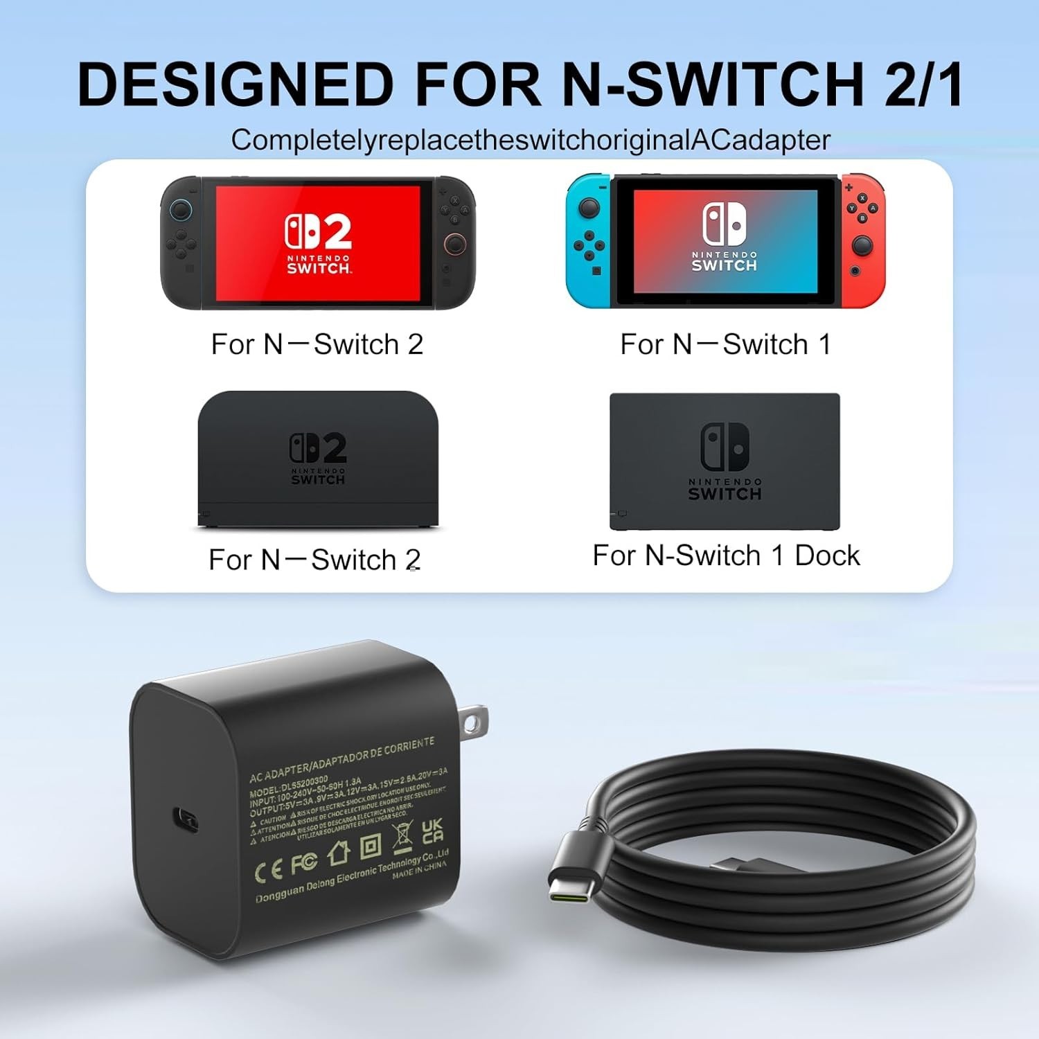 20V 3A Fast Charging Adapter with 5ft USB-C Cable for Ultimate Gaming