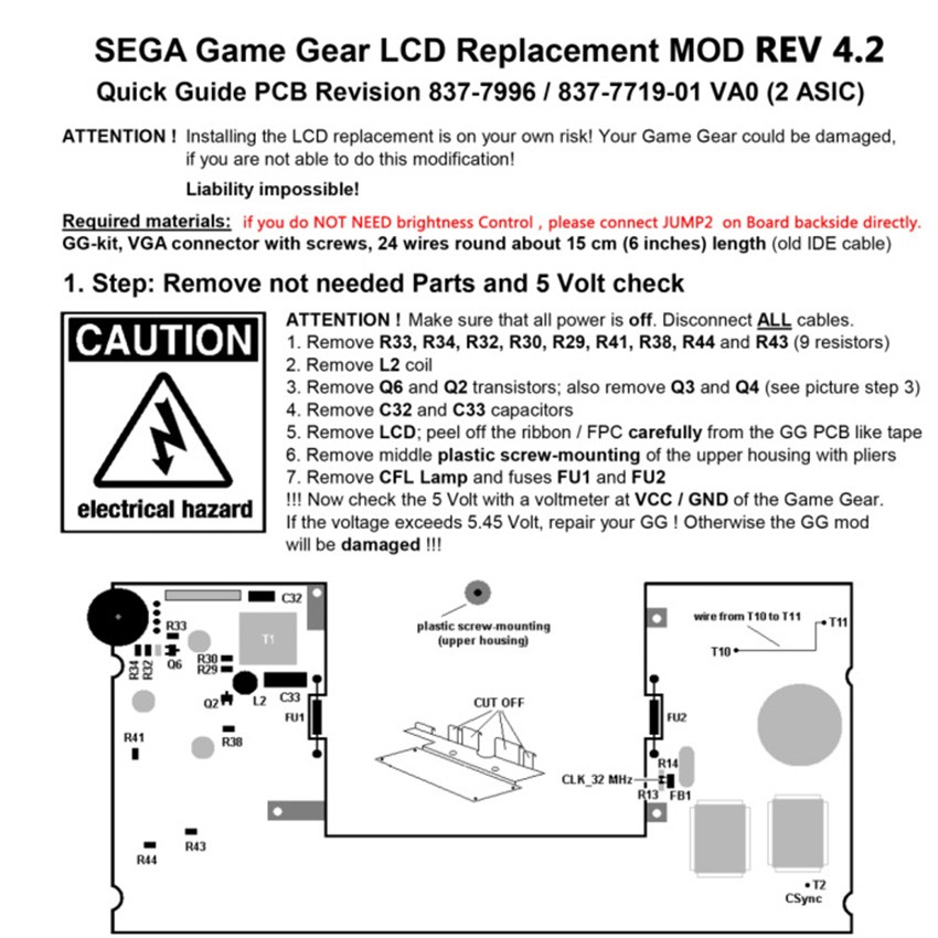 For SEGA Game Gear GG Console V4.0 LCD Highlight Screen Module w/ Cable Kit
