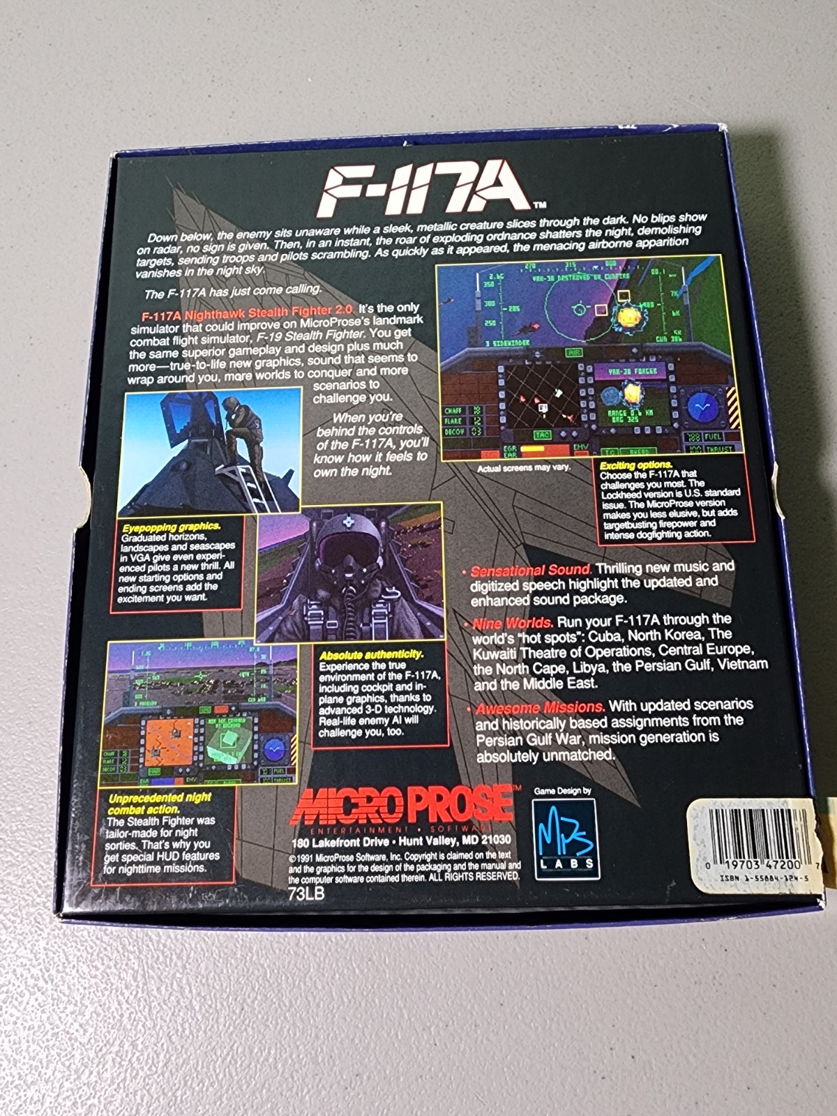 NIGHTHAWK F-117A Stealth Fighter 2.0 IBM PC Big Box 3.5 Floppy Disk Complete CIB