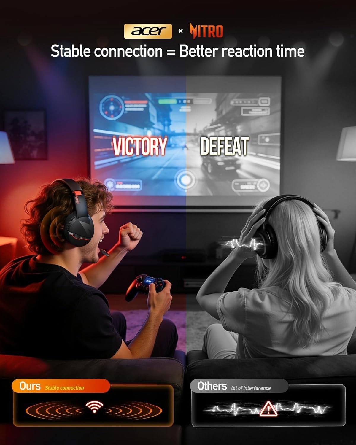 Acer 2.4GHz Wireless Gaming Headset Bluetooth 5.3 w/Mic PS5 PS4 PC 3.5mm 100H Ba